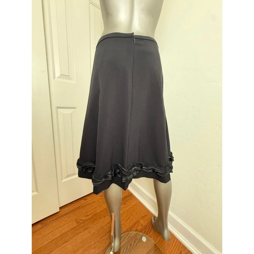 Sunny Taylor Black Flare Skirt Size‎ 4 Satin Ruffle Hem Midi